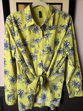 Marccain Bright Yellow Floral Button-Up Shirt